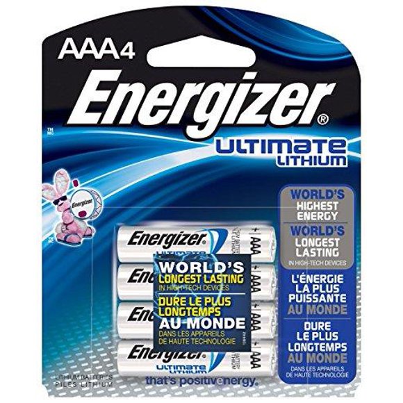 Energizer L92BP-4 Ultimate Lithium AAA Batteries, World’s Longest-Lasting AAA Battery in High-Tech Devices (4 Pack)