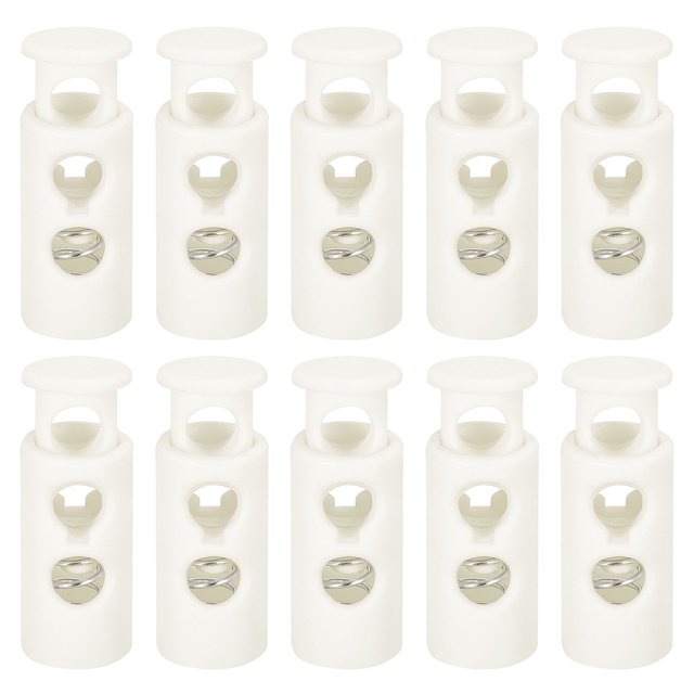 Unique Bargains Lot de 30 Butées à Ressort à Double Trou en Plastique pour Cordon de 4 mm, Blanc