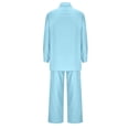 thumbnail image 4 of Women 2 Piece Linen Sets 2025 Button Up Long Sleeve Shirt Drawstring Wide Leg Pants Set Summer Outfits, 4 of 5