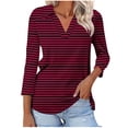 thumbnail image 1 of Timegard Tuniques Rayées pour Femmes Col à Revers en V Manches 3/4 T-Shirts Blouses Décontractées Mode, 1 of 5