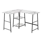 Monarch Specialties Computer Desk, Home Office, Corner, Storage Shelves, 48"l, L Shape, Work, Laptop, Metal, Laminate, White Marble Look, Black, Contemporary, Modern
