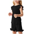 thumbnail image 1 of Toddler Girls Summer Short Sets Cotton Rib Knit Outfits Short Ruffle Cap Sleeve Tees T-Shirt Tank Tops + Skorts 2PC Sets Black 2-3 Years, 1 of 8