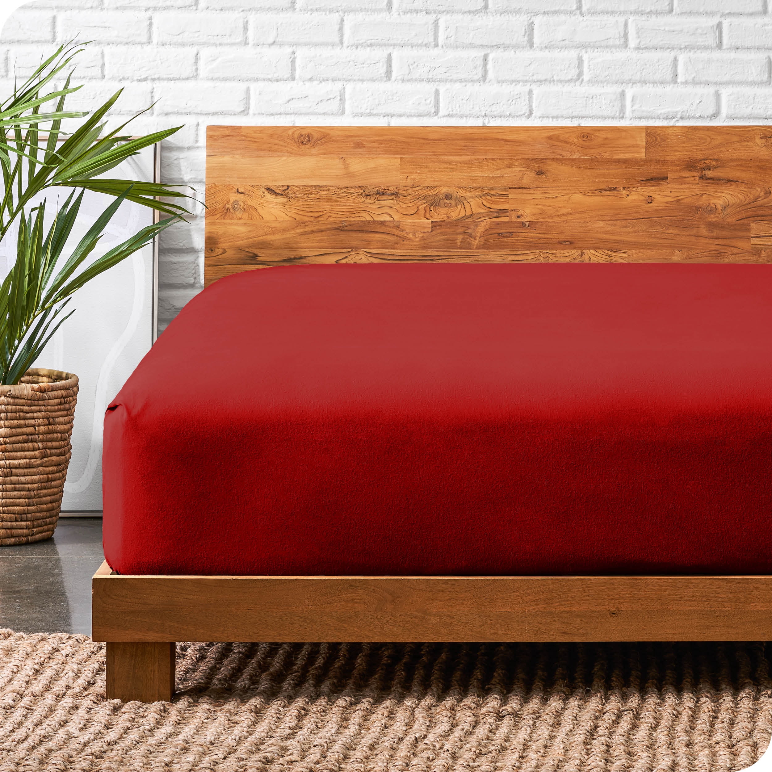 Bare Home Drap-Housse en Flanelle 100 % Coton - Poche Profonde - Grand Lit, Rouge