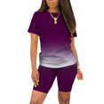 thumbnail image 1 of Innerwin Sweatsuits Solid Color Women Jogger Set Running Short Sleeve Loose Two Piece Outfit Purple 3XL, 1 of 5