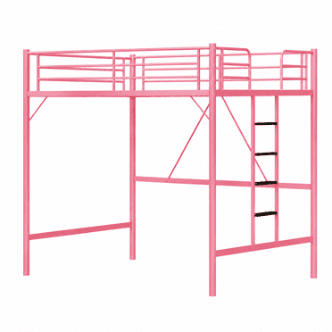 Ktaxon Loft Bed Full Size with Flat Rungs, No Box Spring Required,Heavy Duty Metal Slat Support,Pink