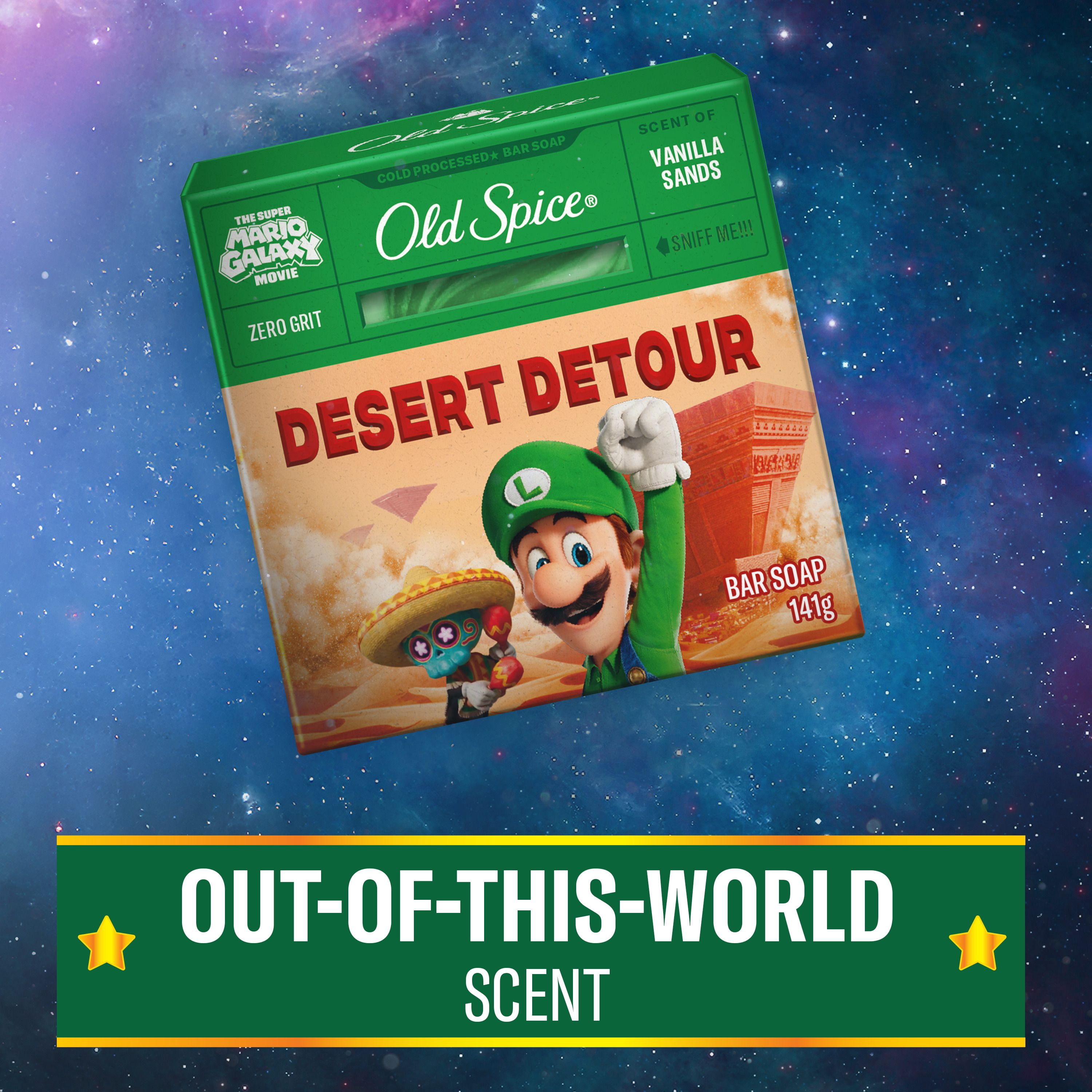 Pain de savon Old Spice saponifié à froid pour hommes, Détour du désert, parfum de vanille des sables, Old Spice x The Super Mario Galaxy Movie, aucun granule, 141 g
