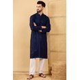thumbnail image 3 of Kurta Longue Droite Brodée Unie en Viscose Bleue pour Hommes, 44, 3 of 6