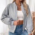thumbnail image 2 of Tranfacy Womens Winter Tops Long Sleeve Tops Solid Color Double Pocket Button Denim Outerwear, 2 of 7