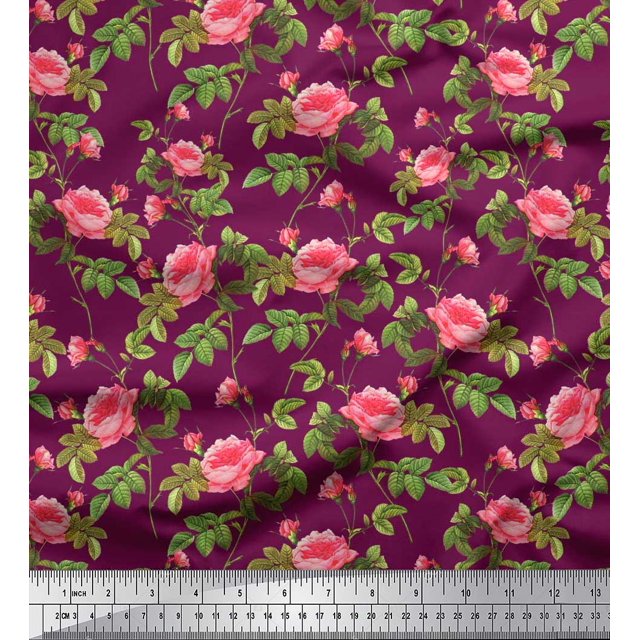 Soimoi Rayon Tissu Feuilles & Pivoine Imprimé en Tissu Floral par Yard 42 Pouces de Large
