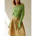 thumbnail image 2 of Faithtur Women's Spring Autumn Knit Tops Solid Color Long Sleeve Off Shoulder Slim Knitwear, 2 of 7