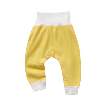 MeetoTime Infant Toddler Long Pants Baby High Waisted Cotton Snap Button Protection Pants Suitable for 3 Months-3 Years