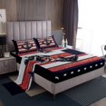 thumbnail image 1 of Erosebridal Draps de Lit Rétro avec Ancre Grand, Literie à Rayures Rouges et Grises Taille Grand, Porte de Grange Nautique Décorative pour Chambre à Coucher 4 Pcs, 1 of 7