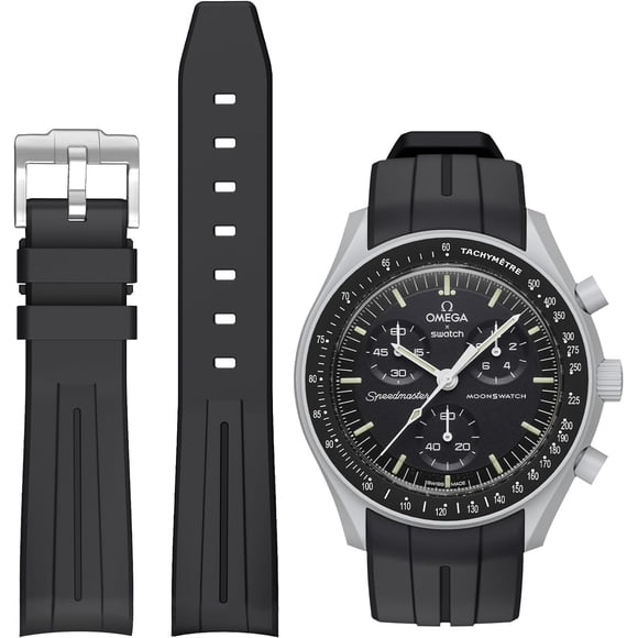 ABDFHE-Bands for Moonswatch Watch,Curved No Gap Rubber Strap Compatible with Omega X Swatch Moonswatch Speedmaster/Rolex/SEIKO 20mm Watch,Swatch Omega Moonswatch Speedmaster Watch Replacement Band Me