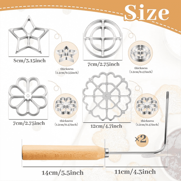 6Pcs Rosette Iron Set Bunuelos Mold with Handle Cooking Stamp Maker Kit Cookie Cutters Aluminum Alloy Waffle