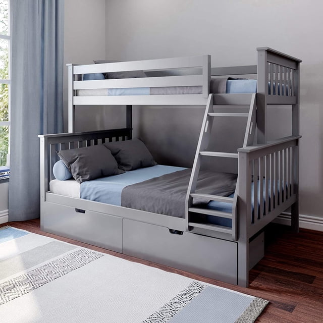 BEDSMART Lits Superposés Simple sur Double en Bois Massif avec Rangement / Gris