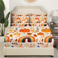 thumbnail image 2 of YST Drap-Housse Citrouille d'Automne Format Grand Ensemble de Literie Feuilles d'Automne Joyeuse Action de Grâce Draps pour Enfants Adultes Arc-en-Ciel Rétro Rustique Ensemble de Lit avec 2 Taies d'Oreiller, Blanc Orange, 2 of 5