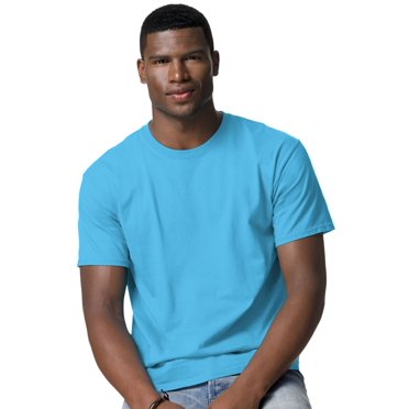 Hanes TAGLESS Men`s T-Shirt - Best-Seller, M, Aquatic Blue