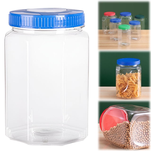 Storage Bottle with Lid Thick Blue Small, Plastic Jars with Lids, Clear Storage Containers, Airtight, Stackable, Perfect for Sweets, Crafts, Organization, By Kingtowag