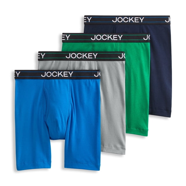 Jockey Men's Lightweight Cotton Blend 7" Long Leg Boxer Brief - 4 Pack