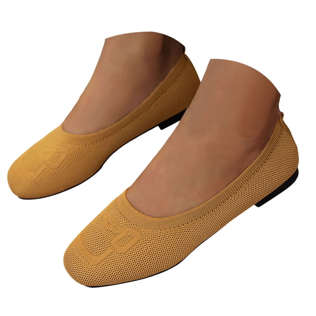 Dakaela Ballerines pour Femmes à Bout Rond, à Enfiler, Chaussures Plates de Marche, Mocassins en Tricot à Petit Talon Compensé