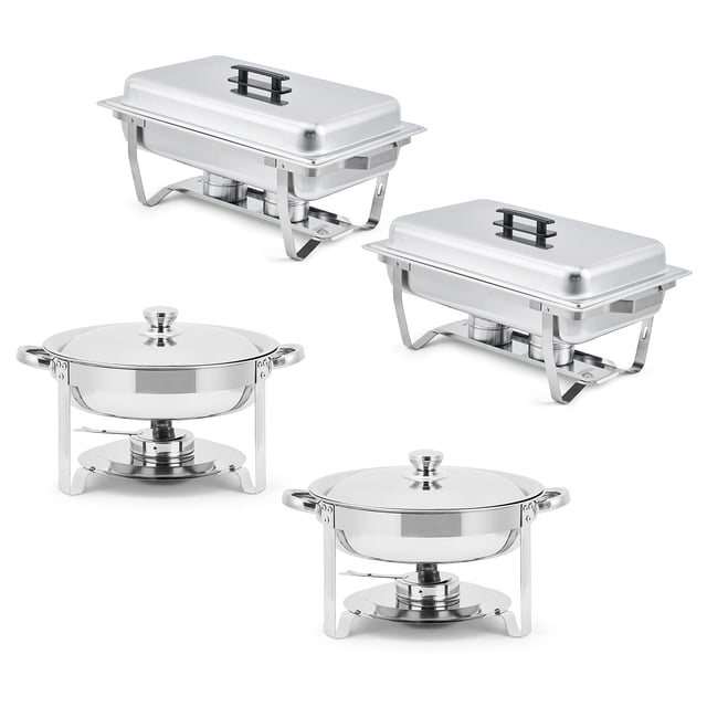 Ensemble de Réchauds de Buffet, Plats Anti-Frottement Rectangulaires de 8 QT et Ronds de 5 QT en Acier Inoxydable avec Couvercle, Poêle pour Aliments et Eau et Support à Carburant, Ensemble de Buffet de Plats Anti-Frottement pour Fêtes et Événements des Fêtes
