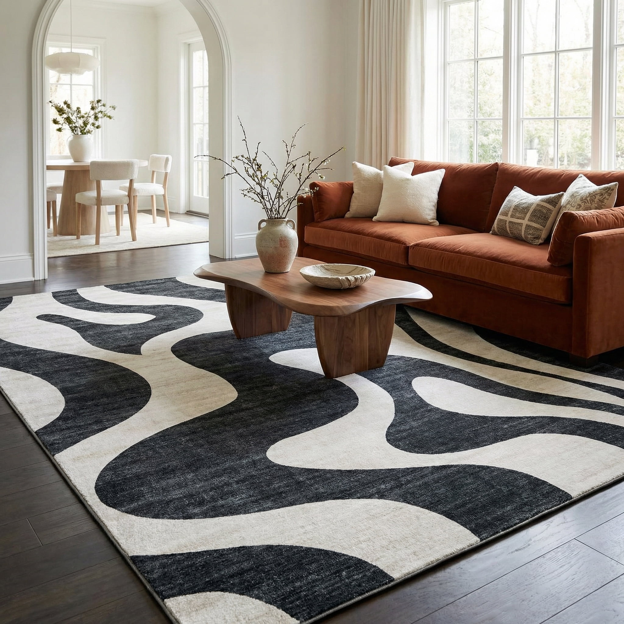 Rug Branch Eclipse Abstract Zebra Print Indoor Area Rug, Black White, Minimalist - Living Room, Bedroom, Dining and Office