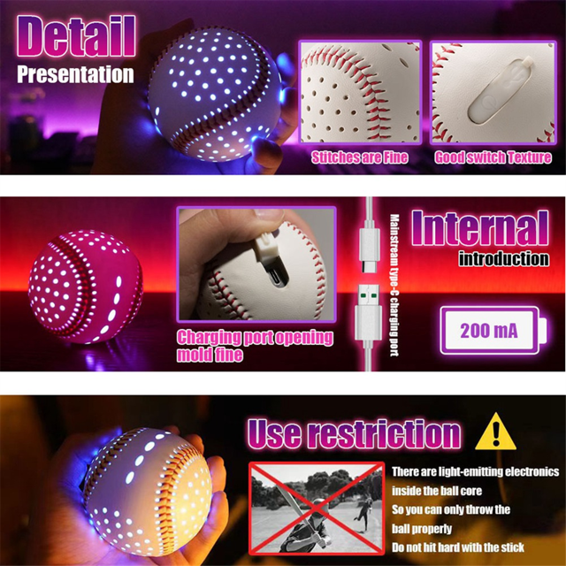 Light Up Baseball,9 Inch Glow in the Dark Baseball,Night Throwing Practice Baseball for Family Sports Entertainment