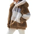 thumbnail image 2 of Women Fuzzy Fleece Hooded Coat Open Front Color Block Fluffy Hoodies Jacket Outwear with Pockets, 2 of 5