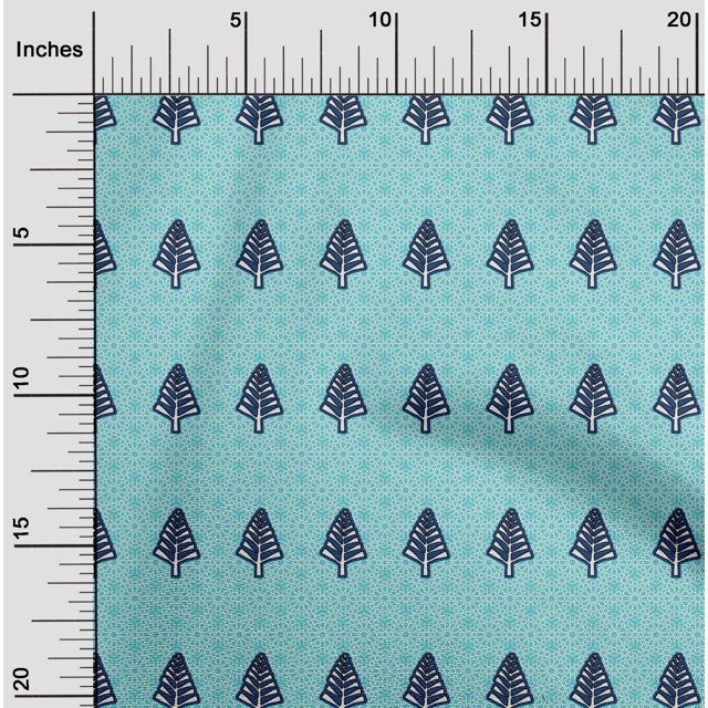 oneOone Cotton Jersey Turquoise Blue Fabric Tree & Geometric Block Sewing Craft Projects Fabric Prints By Yard 58 Inch Wide