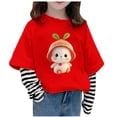 thumbnail image 2 of RXIRUCGD Filles Nouveau Haut à Manches Longues T-Shirt de Base pour Enfants Filles Faux Deux Pièces Haut ( Rouge, Taille : 7 Ans ), 2 of 3