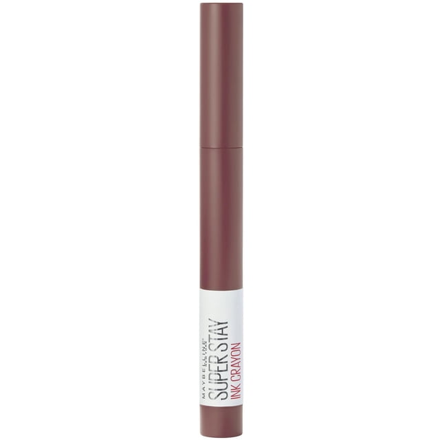 Super Stay®Ink Crayon Lipstick in a matte brown slim tube with a white label featuring black and red text, designed for up to 8-hour matte lip colour with lasting ink technology and a built-in sharpener for precise application.
