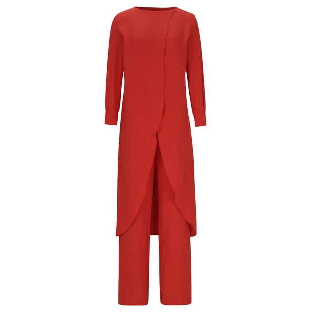 Birdeem Blouses pour Femmes Mode Femme Col Rond Uni Manches Longues Blouse Pantalon Long Taille Élastique Ensembles de Détente