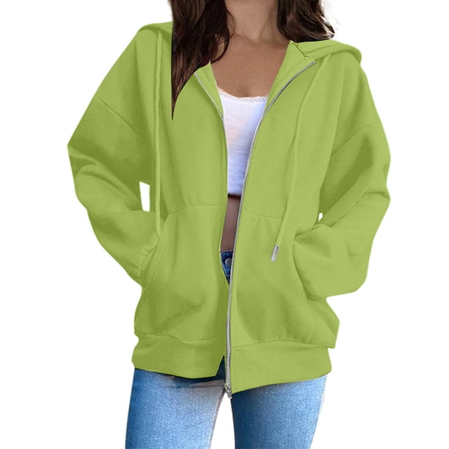 MeetoTime Sweat à Capuche Zippé pour Femmes, Manches Longues, Veste d'Automne en Polaire avec Poches