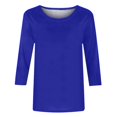 thumbnail image 4 of CHUANK T-Shirt Ajusté à Col Rond Mignon pour Femmes, Décontracté, Mi-Long, Manches 3/4, Blouse Extensible, Basique, Uni, Hauts, 4 of 5