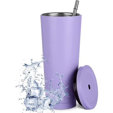 Gobelet en Acier Inoxydable avec Paille et Couvercle, Tasse Gobelet à Double Paroi Isolée sous Vide