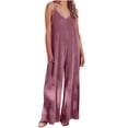 thumbnail image 1 of Plebaso Women's V Neck Sleeveless Jumpsuits Loose Spaghetti Strap Casual Wide Leg Rompers with Pockets, 1 of 6