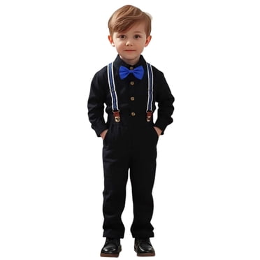 Wdgfv Ensemble Gentleman pour Tout-Petits Garçons Chemise Unie à Manches Longues avec Bretelles et Pantalon pour Occasions Formelles et Décontractées Black2 12-18 Mois