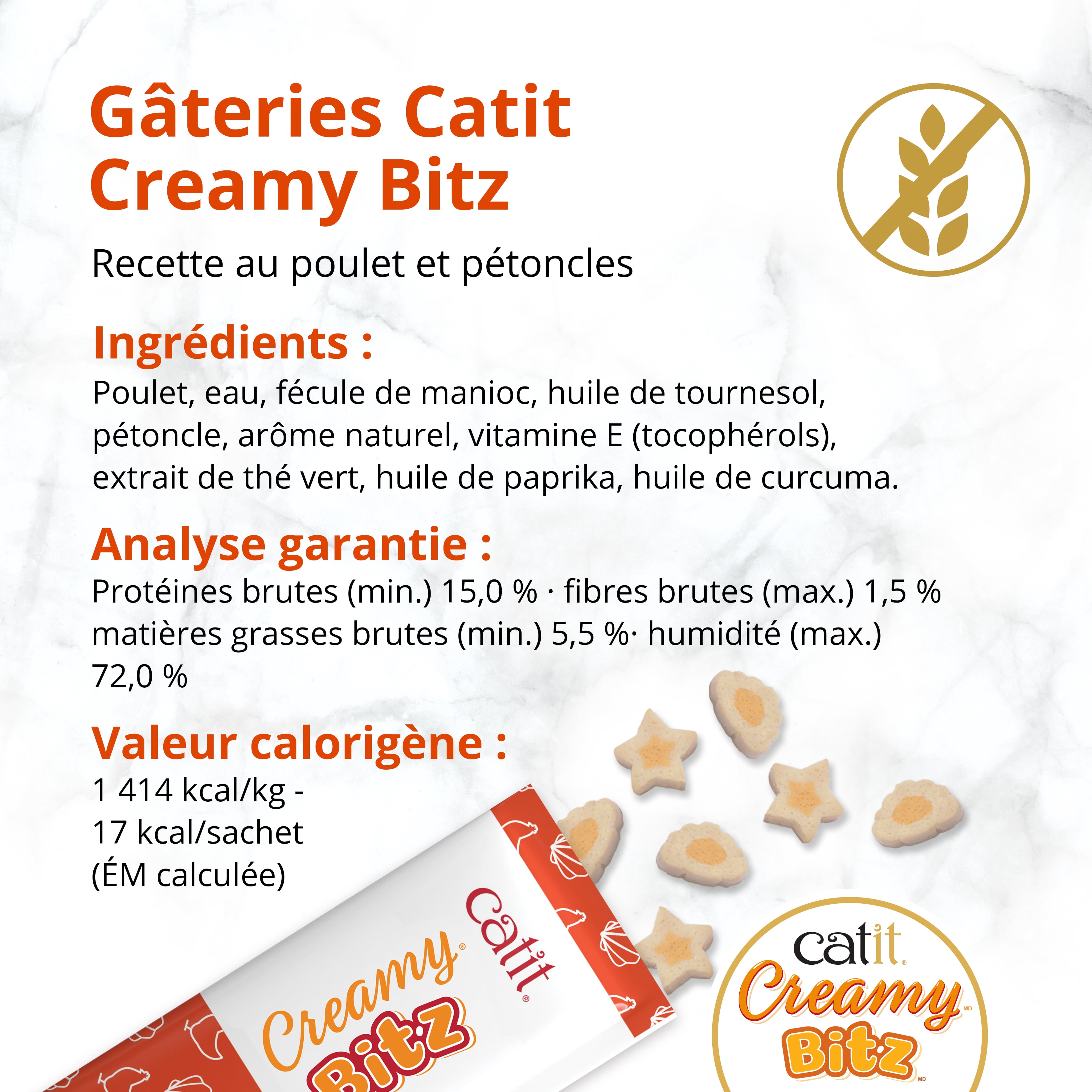 Gâteries pour chats Catit Creamy Bitz, Recette au poulet et aux pétoncles, 48 G