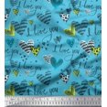 thumbnail image 1 of Soimoi Blue Poly Georgette Fabric Heart & I Love You Text Fabric Prints By Yard 52 Inch Wide, 1 of 1