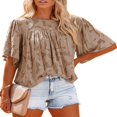 thumbnail image 1 of Womens Bell Sleeve Blouse Crewneck Lace Tops Floral Textured Babydoll Shirts, 1 of 11