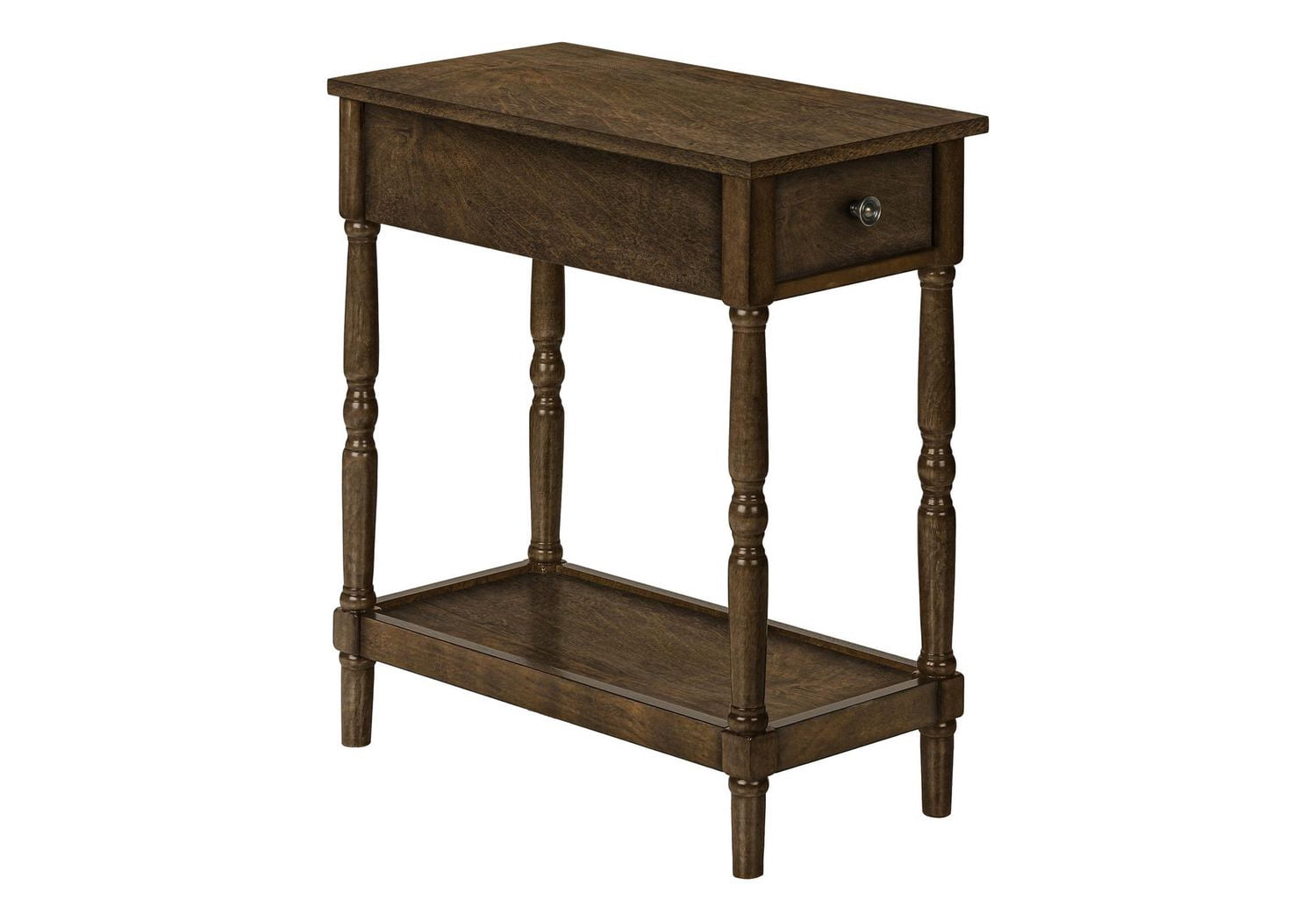 Monarch Specialties Accent Table, 2 Tier, End, Side Table, Nightstand, Bedroom, Narrow, Lamp, Storage Drawer, Brown Veneer, Traditional