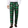 thumbnail image 1 of INSPIRE CHIC Men's Pant Diamond Plaid Pattern Regular Fit Color Block Suit Trousers 36 Green Black, 1 of 6