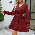 thumbnail image 5 of Vente de Liquidation Robes d'Été pour Femmes 2023 Robe à Manches Courtes de Couleur Unie Col en V Midi Évasée Mode Élégante Fête Boîte de Nuit Vacances Plage Bord de Mer Bal de Rentrée Ligne A Ourlet Évasé Robe Plissée, 5 of 5