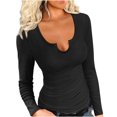 thumbnail image 1 of FAIWAD Womens V Neck Ribbed Knit Tops Long Sleeve Basic Slim Knit Top Stretch Casual Crop Tops, 1 of 5