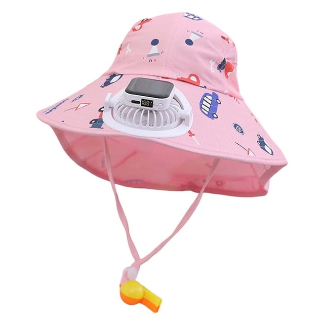 MIASHUI Wide Brim Solar Fan Hat for Kids Summer Outdoor UPF 50+ Sun Hat,Pink