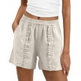 thumbnail image 1 of LVHAOGJOB Summer Shorts for Women Elastic Waist Plus Size with Pockets Cottton Linen Solid Color Loose Womens Shorts Pants Drawstring, 1 of 5