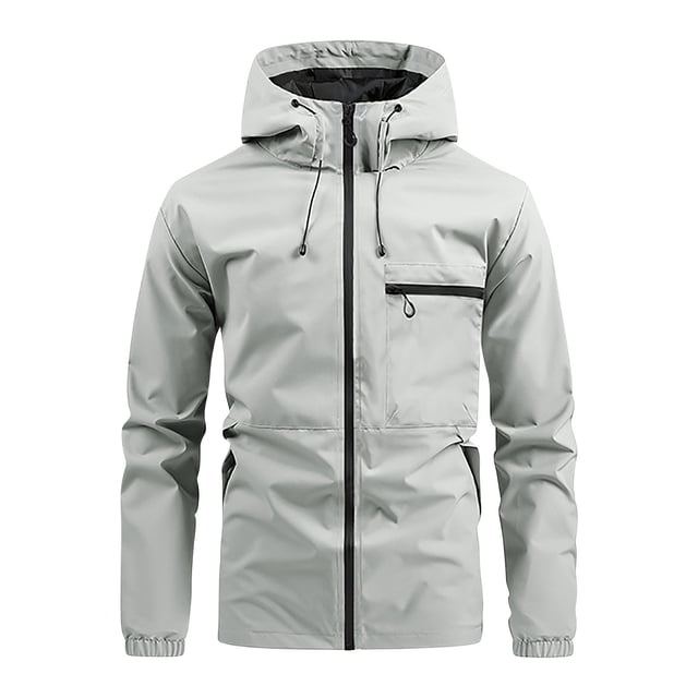 Lovzfmll Men's Hooded Rain Jacket Waterproof Workwear Utility Gray, L
