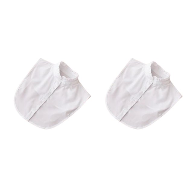 QualitChoice Simple Design Solid Color False Collar Formal Fashion Chiffon Fake Half Shirt Decorative Detachable Lapel Clothing Decor White Stand 2PCS