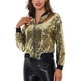 thumbnail image 1 of INSPIRE CHIC Vestes de Fête pour Femmes Paillettes Manches Longues Fermeture Éclair Veste Courte à Paillettes L Or, 1 of 6