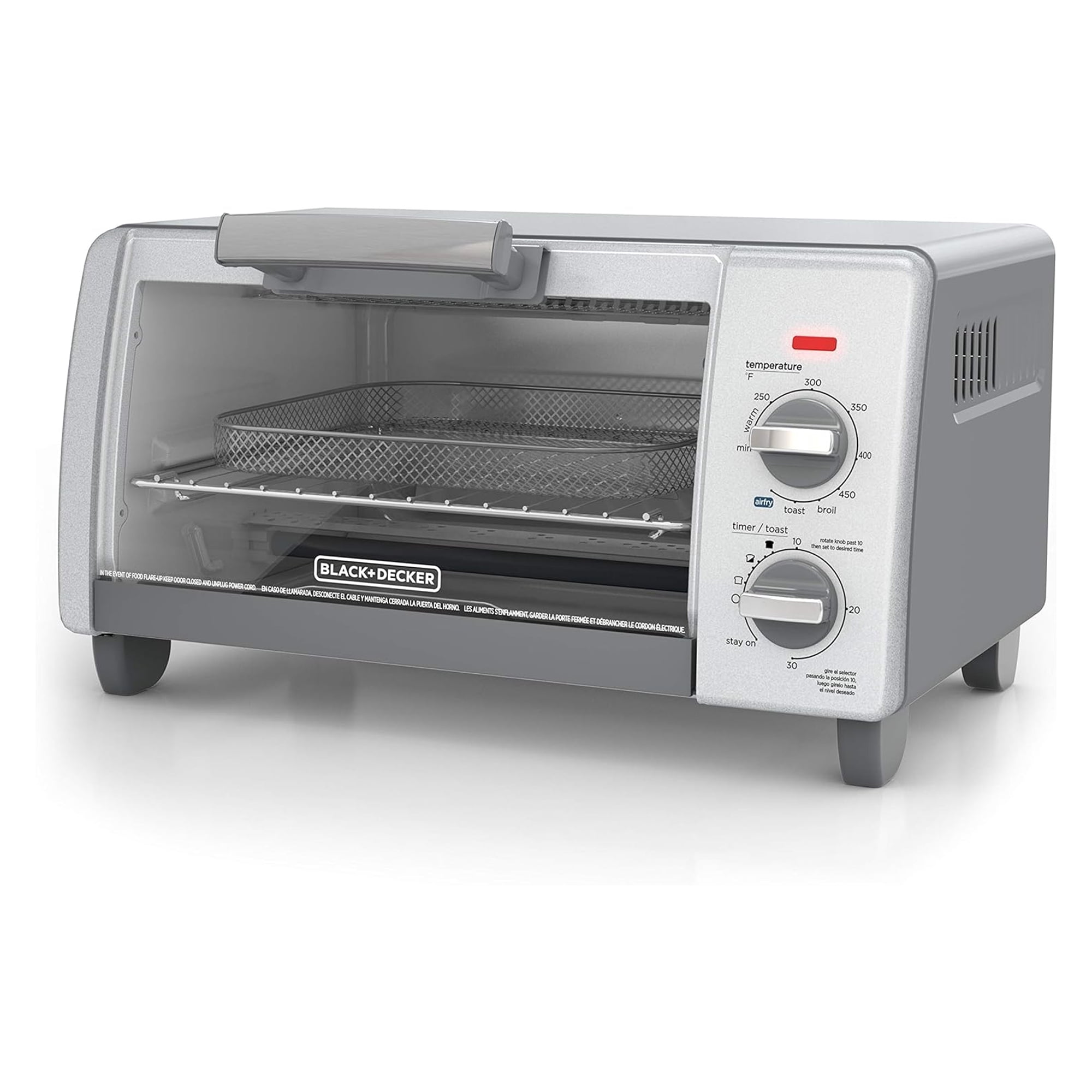 BLACK+DECKER Crisp N Bake Countertop Air Fryer 4 Slice Toaster Oven, Gray